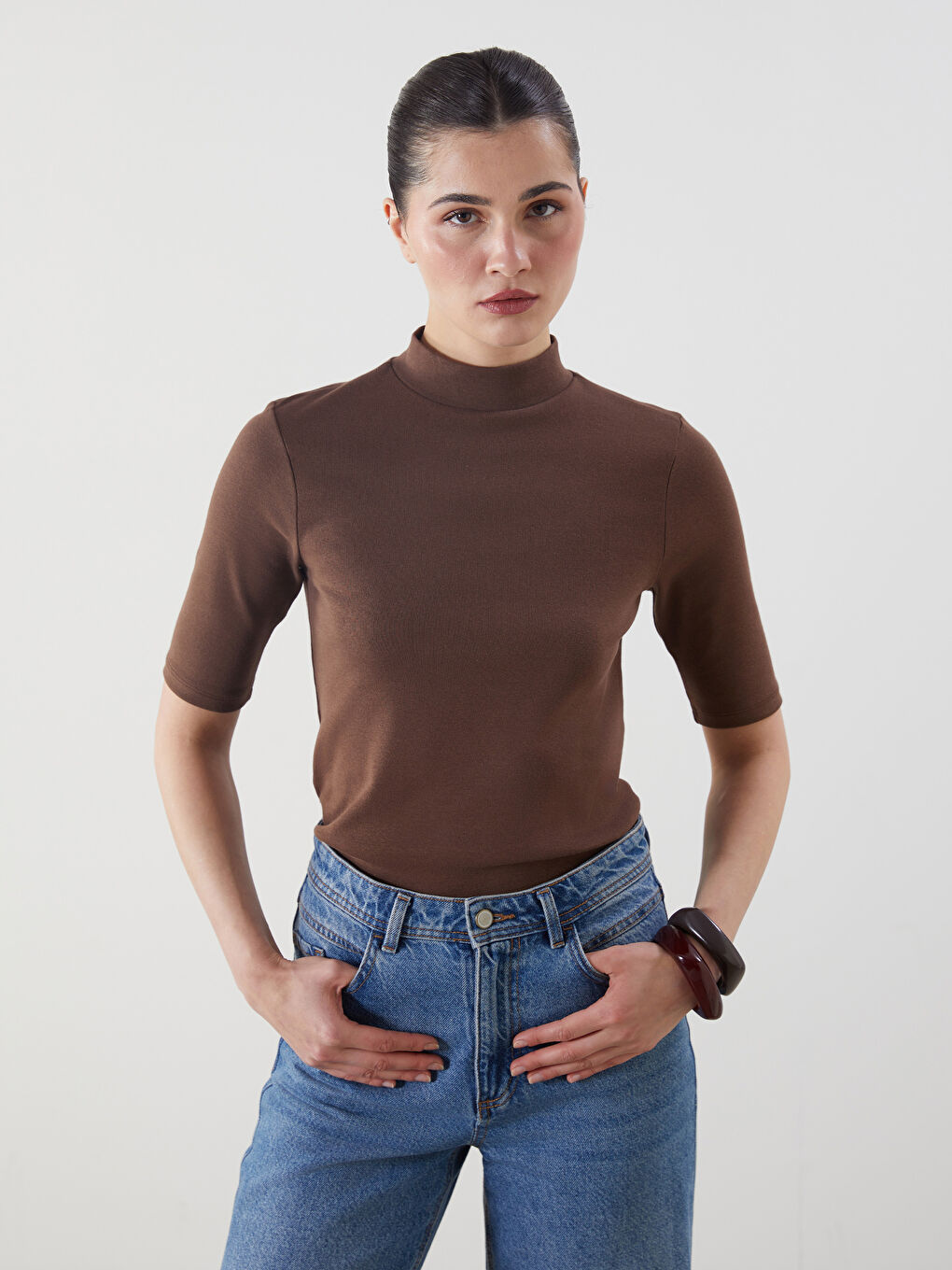 Women's Stand Collar T-Shirt -S5P065Z8-HKQ