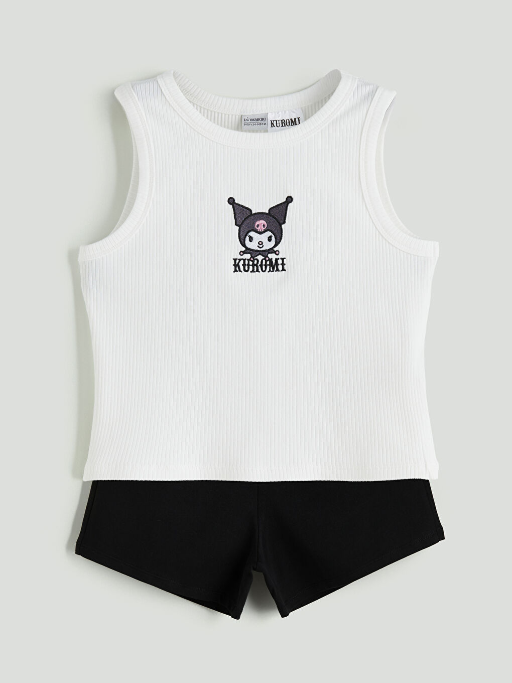 Beyaz Bisiklet Yaka Kuromi Nakışlı Kız Çocuk Atlet