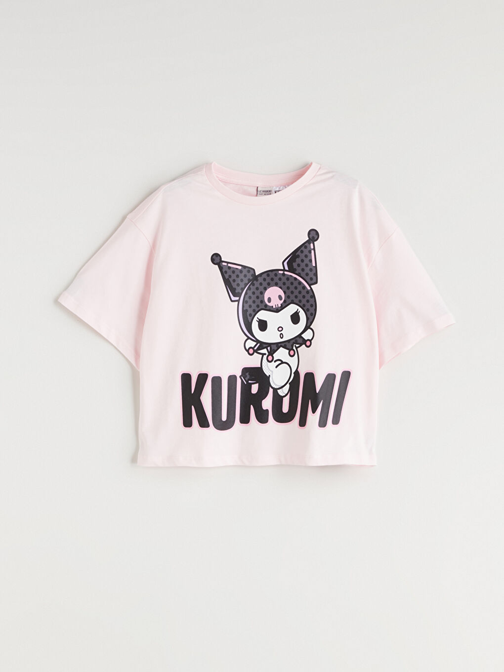 Pembe Bisiklet Yaka Kuromi Baskılı Kız Çocuk Tişört