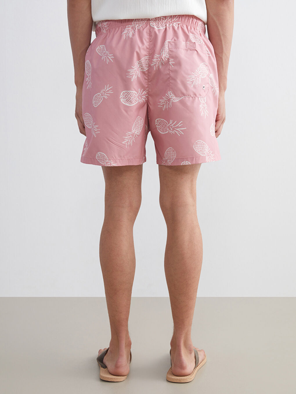 Pembe Kısa Boy Desenli Erkek Deniz Şortu-3