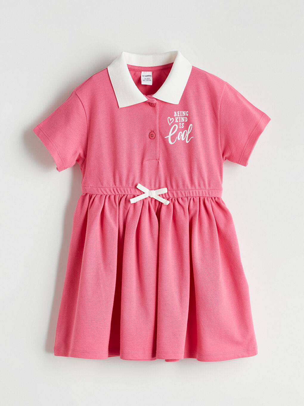 LCW Kids Pembe Polo Yaka Kız Çocuk Pike Elbise