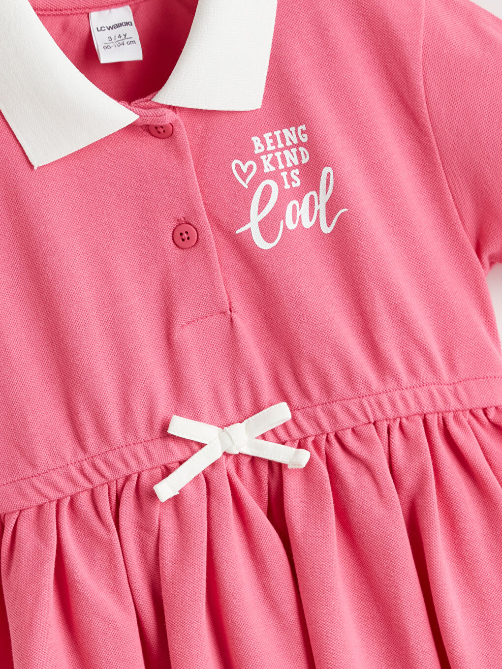 LCW Kids Pembe Polo Yaka Kız Çocuk Pike Elbise - 1
