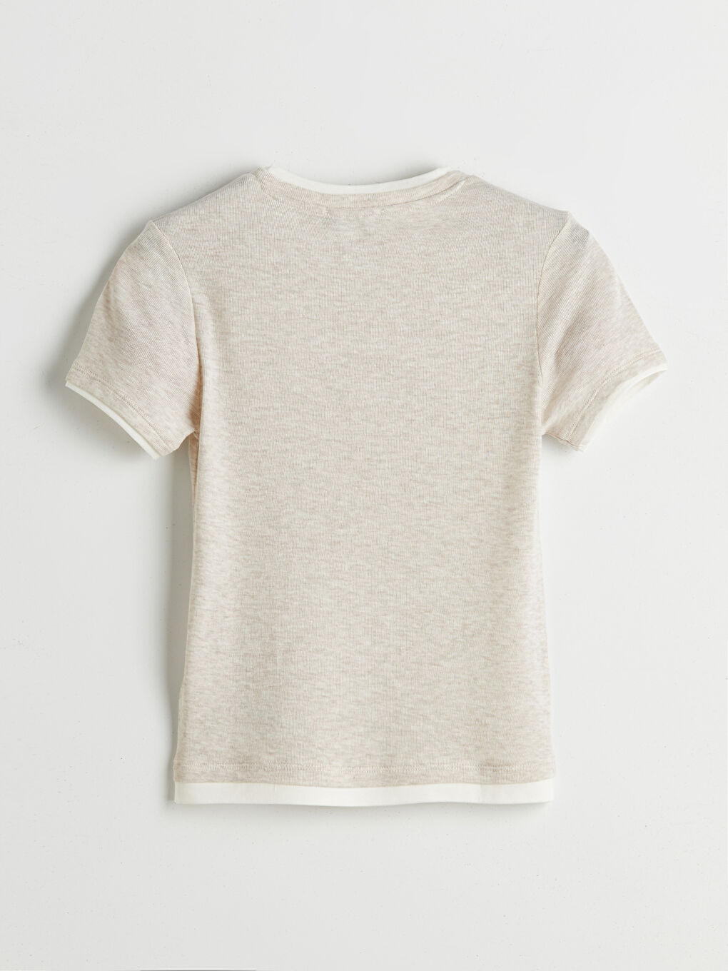 Bej Bisiklet Yaka Kadın Tişört-5