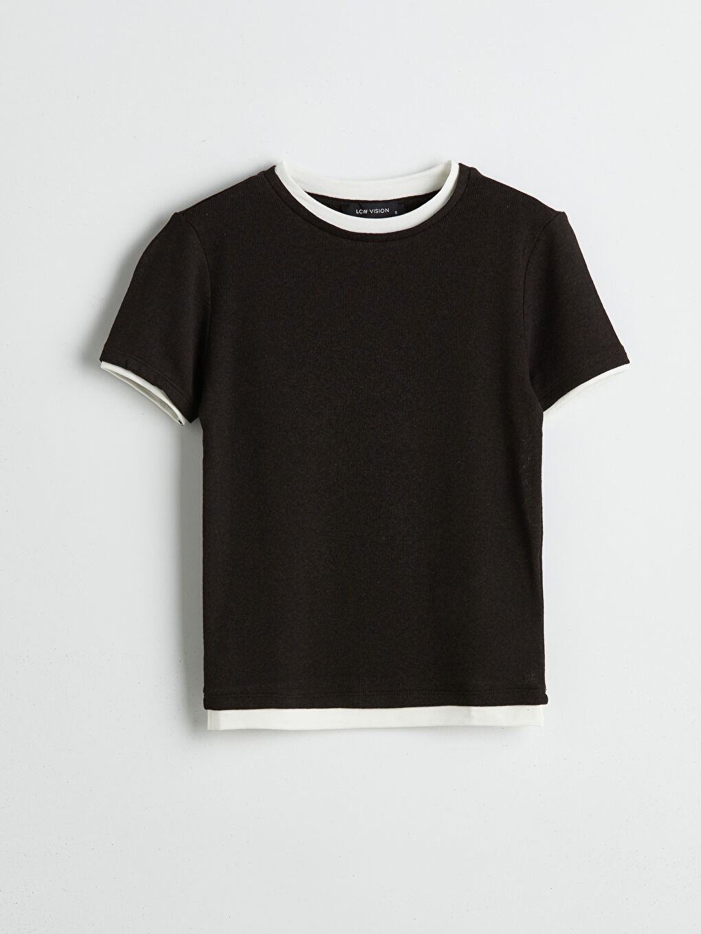 Kahverengi Bisiklet Yaka Kadın Tişört-4