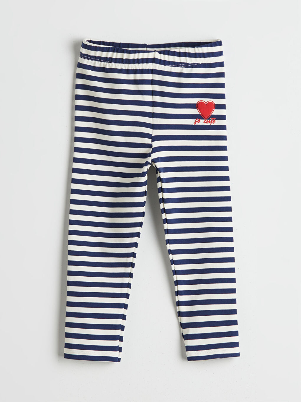 Lacivert Beli Lastikli Kalp Baskılı Kız Çocuk Tayt