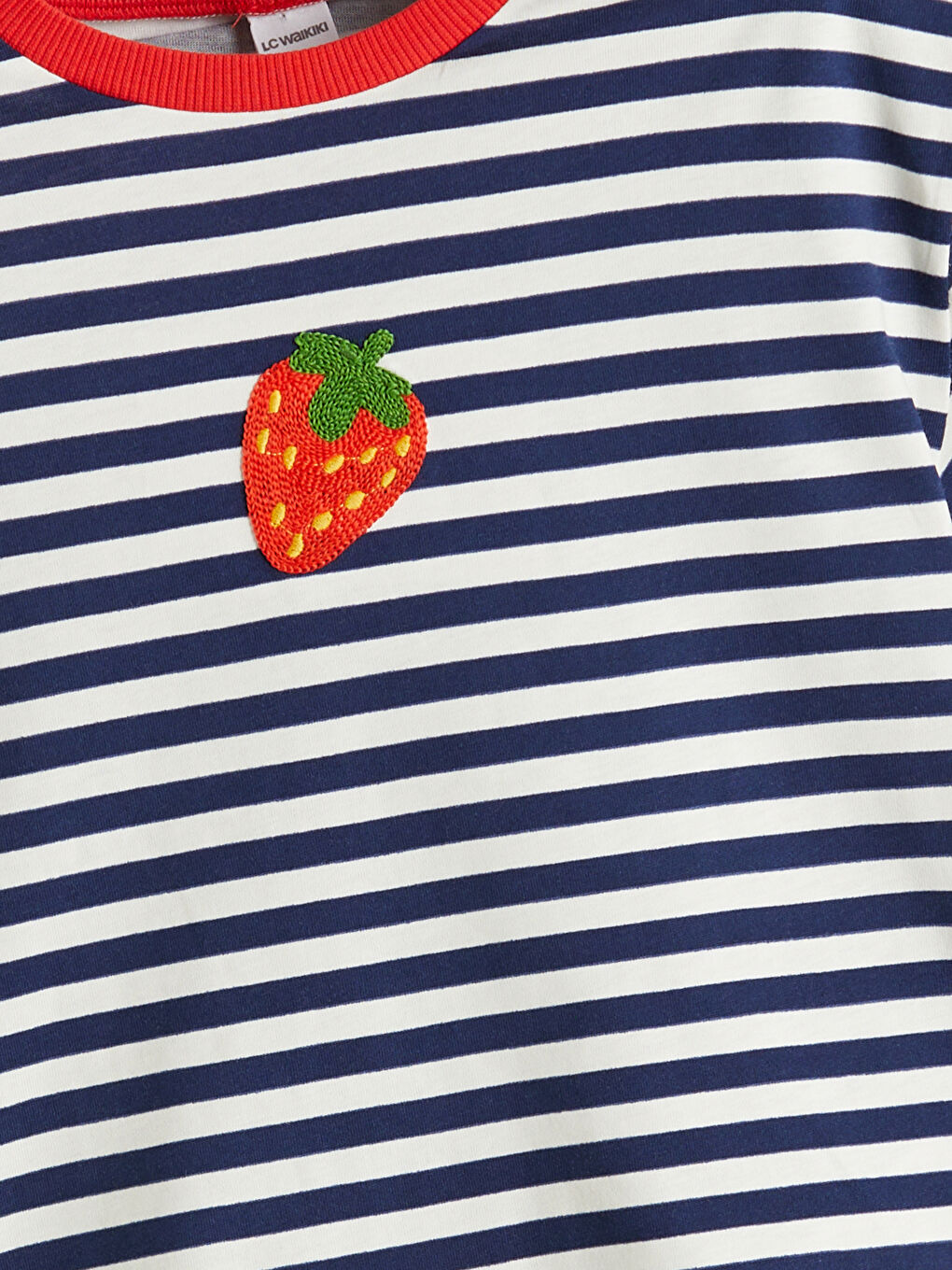 Lacivert Çilekli Penye Kız Çocuk Tişört-1