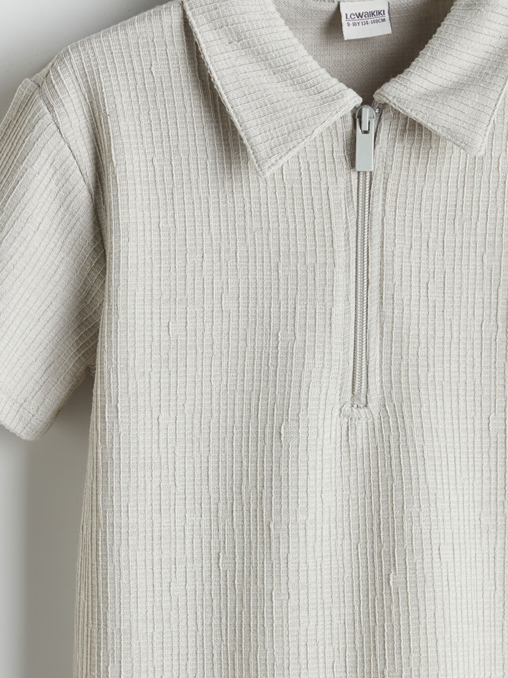 Gri Polo Yaka Dokulu Kız Çocuk Tişört-1