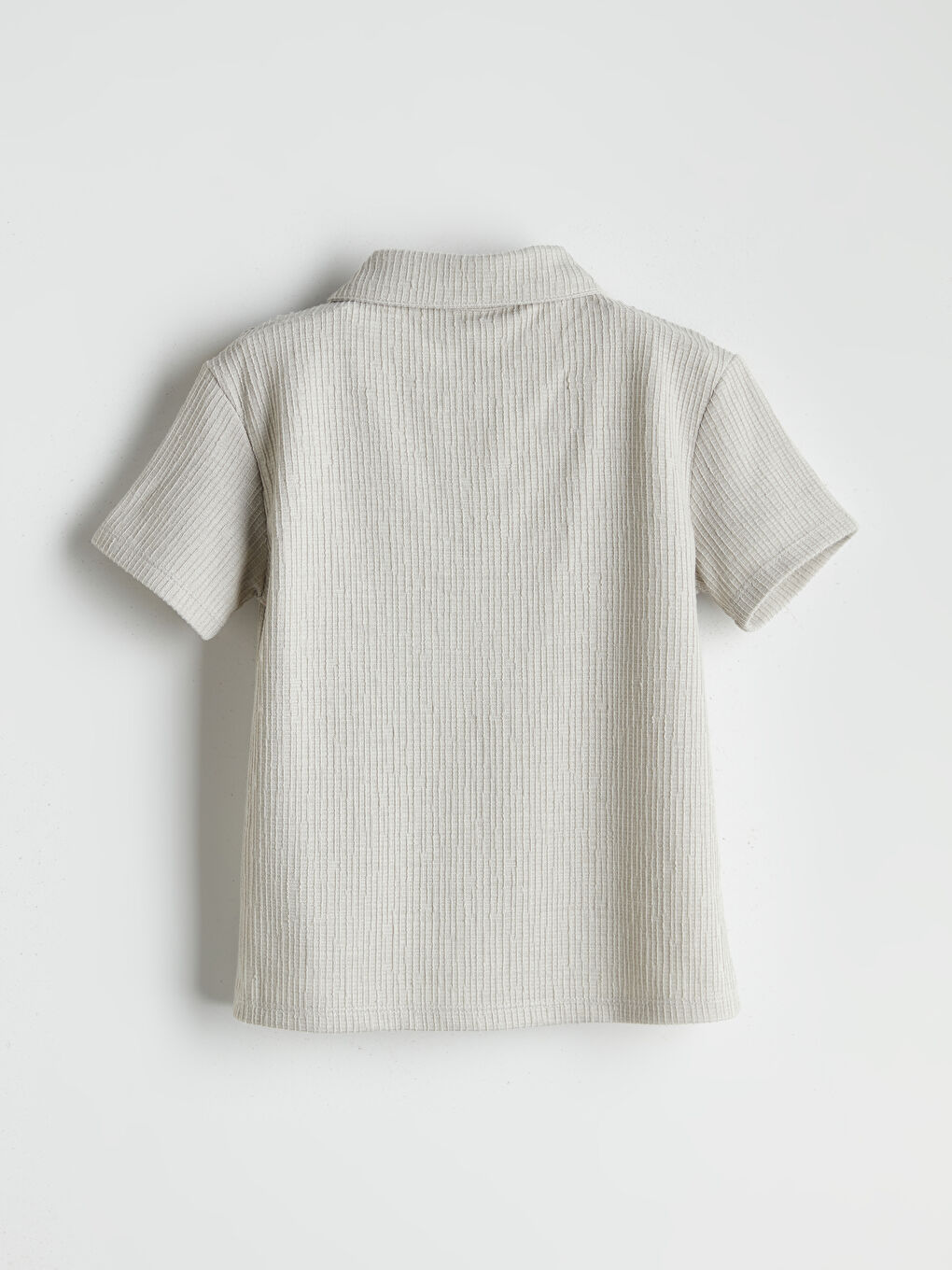 Gri Polo Yaka Dokulu Kız Çocuk Tişört-2