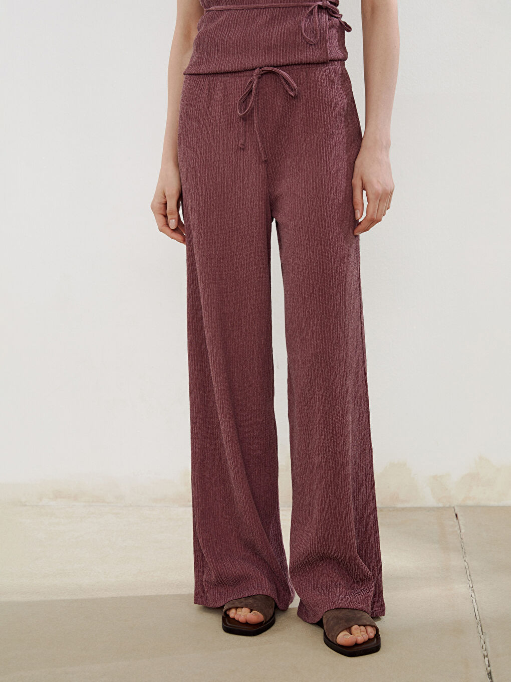 Elastic Waist Textured Women's Trousers -S5P157Z8-R60