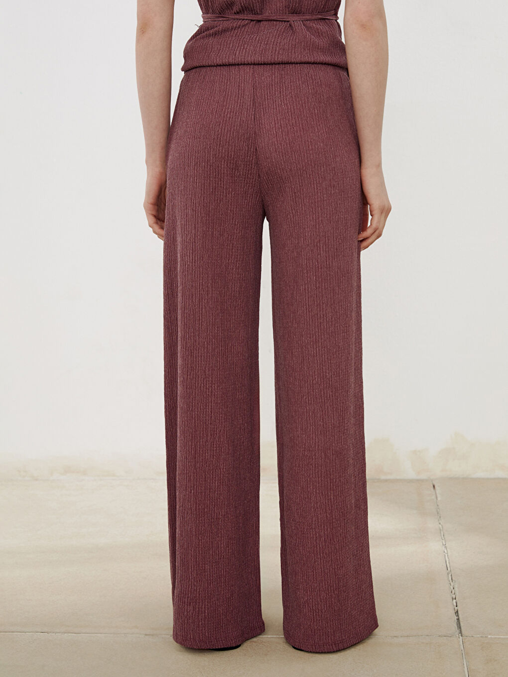 Elastic Waist Textured Women's Trousers -S5P157Z8-R60