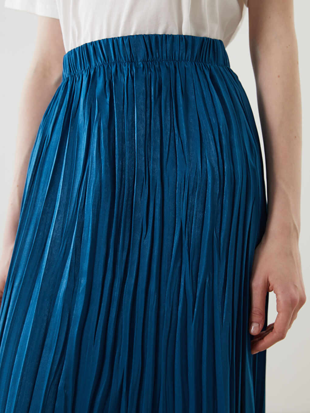 Petrol Beli Lastikli Pileli Etek-2