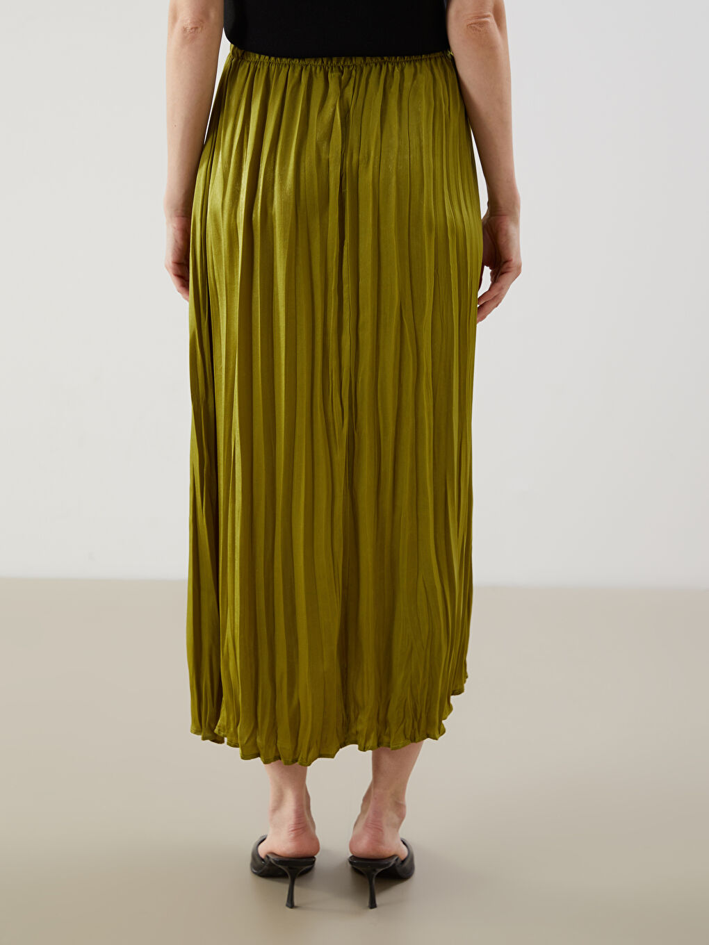 Haki Beli Lastikli Pileli Etek-3