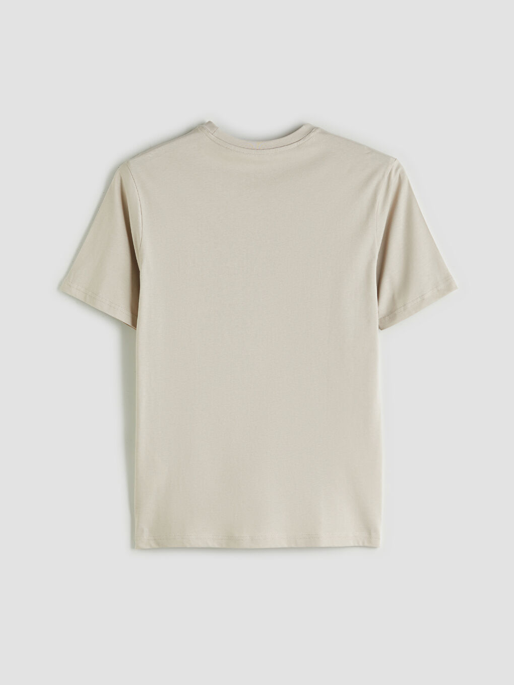 Bej Bisiklet Yaka Baskılı Penye Erkek Tişört-5