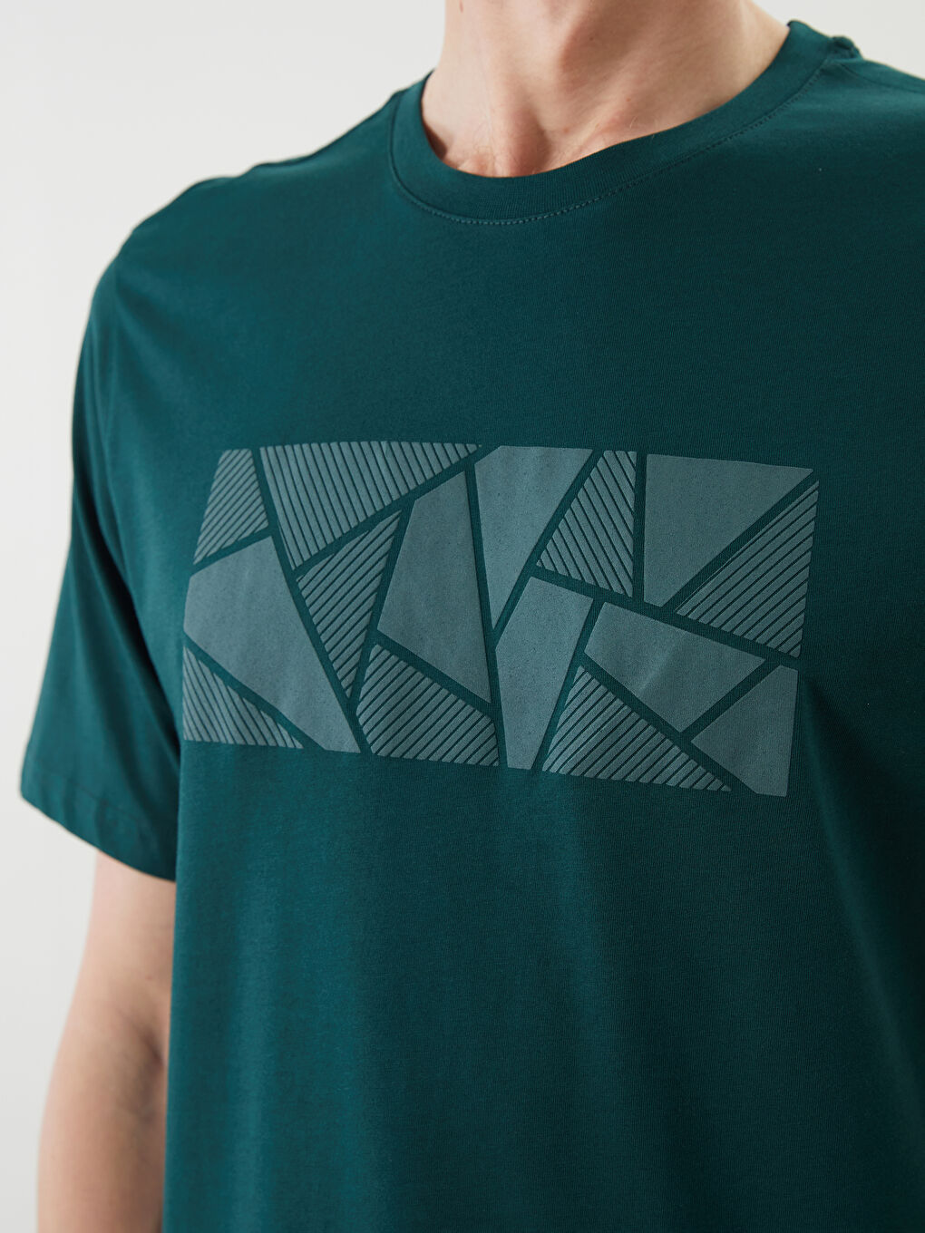 Yeşil Bisiklet Yaka Baskılı Penye Erkek Tişört-2