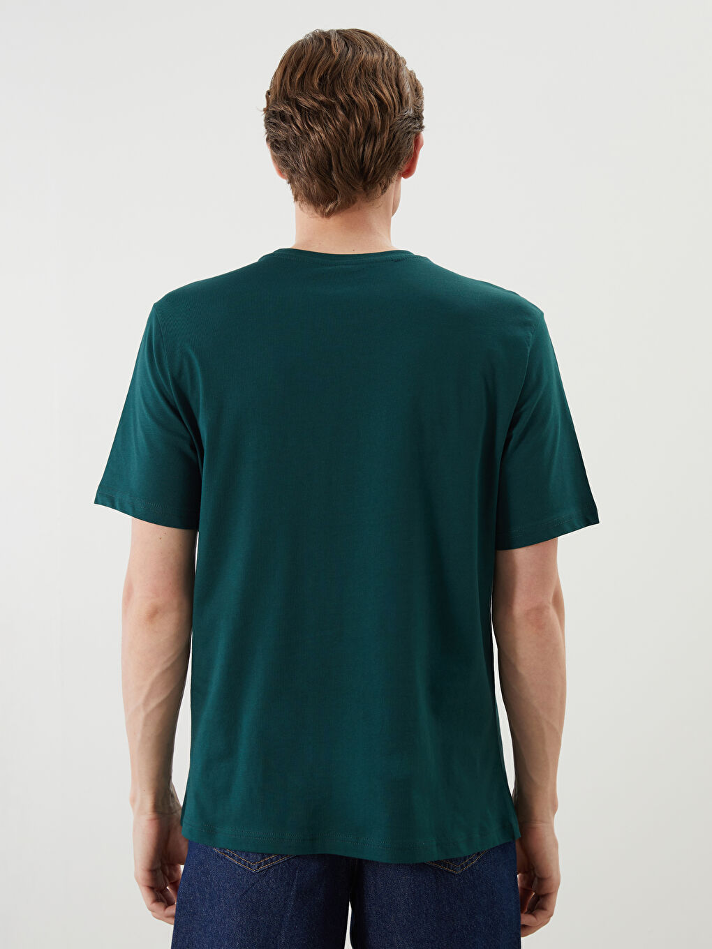 Yeşil Bisiklet Yaka Baskılı Penye Erkek Tişört-3