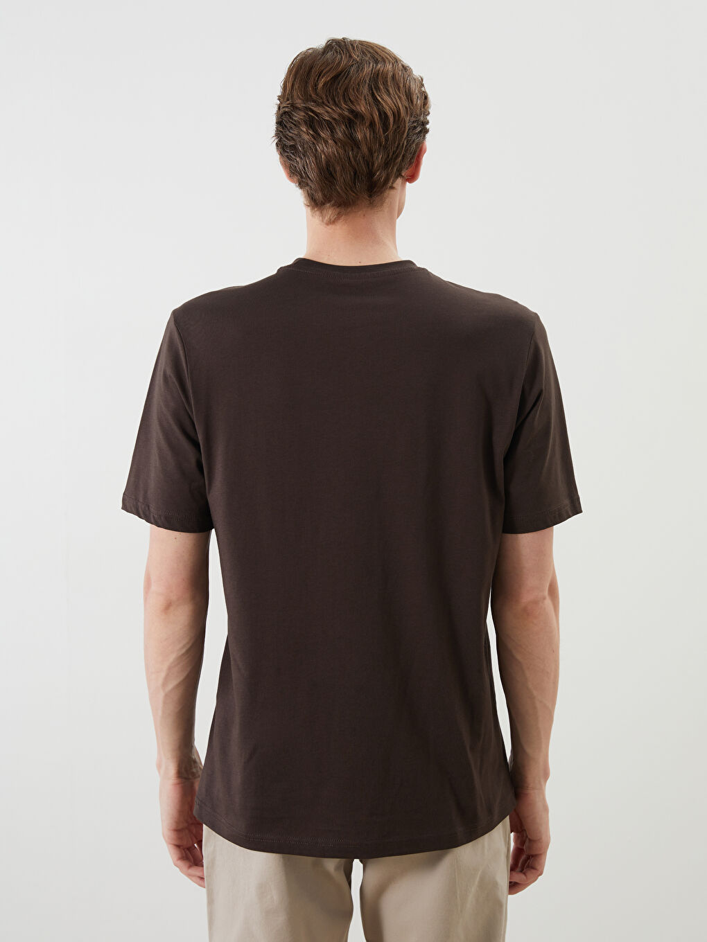 Kahverengi Bisiklet Yaka Baskılı Penye Erkek Tişört-3