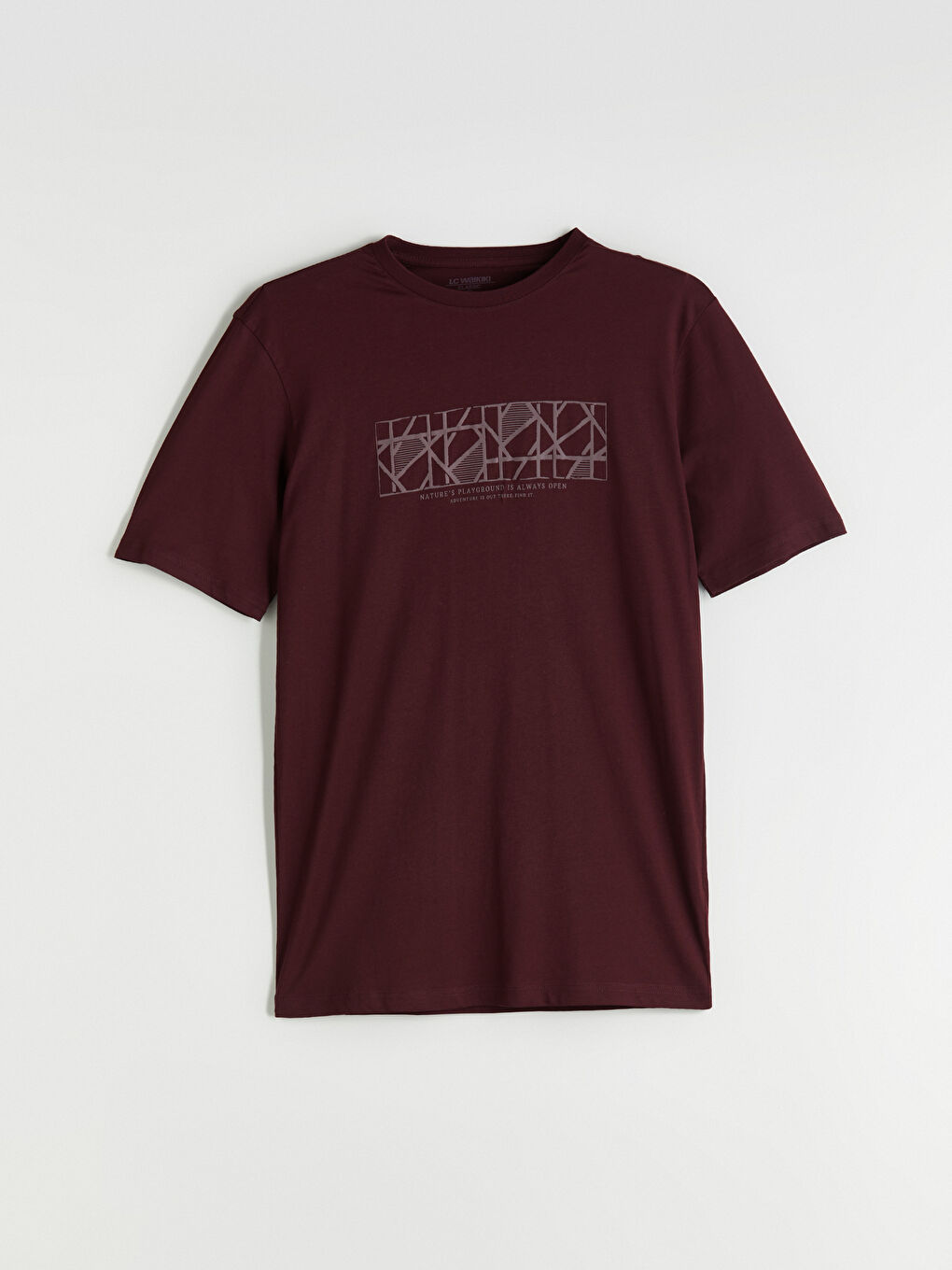 Bordo Bisiklet Yaka Baskılı Penye Erkek Tişört-4