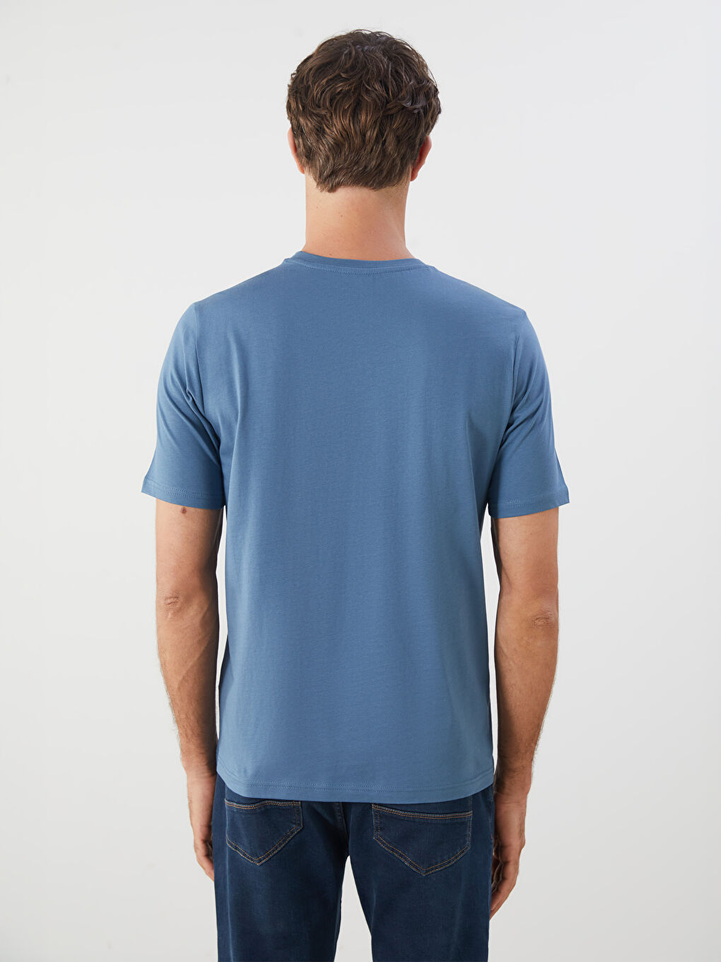 İndigo Bisiklet Yaka Baskılı Penye Erkek Tişört-3