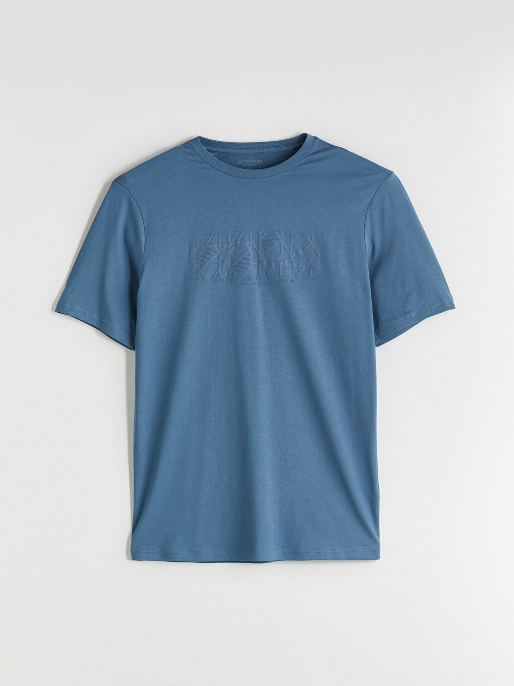 İndigo Bisiklet Yaka Baskılı Penye Erkek Tişört-4