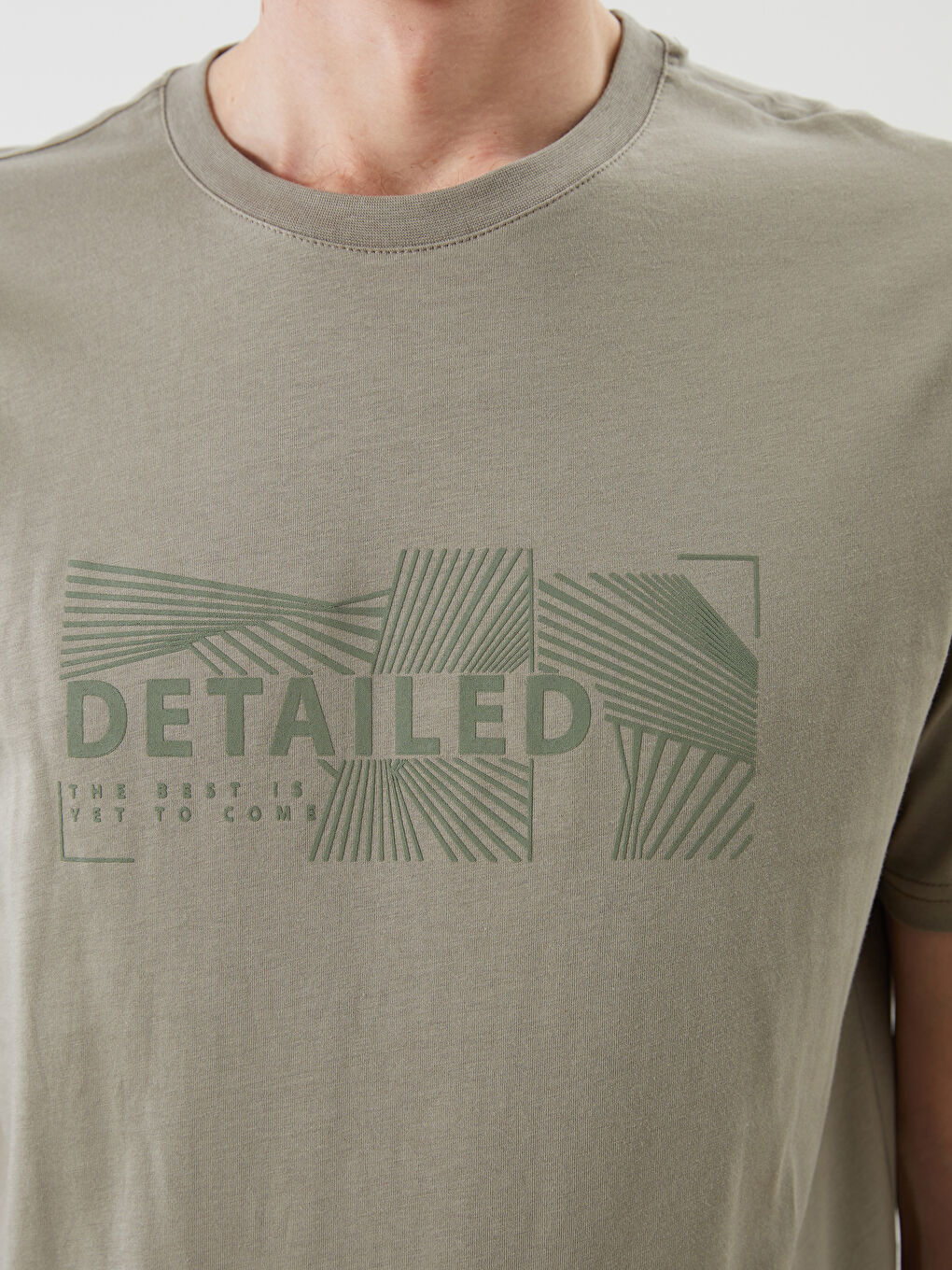 Haki Bisiklet Yaka Baskılı Penye Erkek Tişört-2