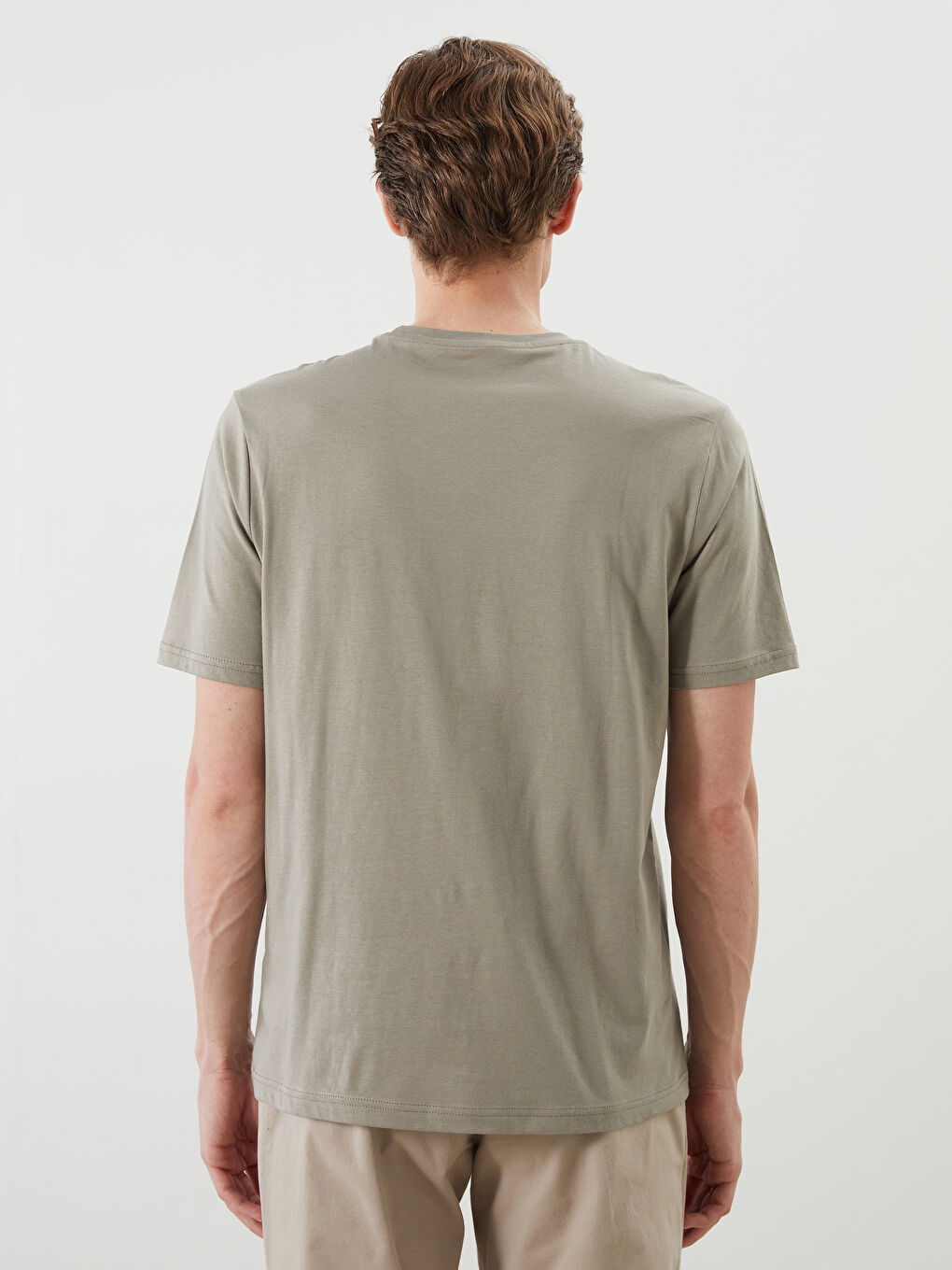 Haki Bisiklet Yaka Baskılı Penye Erkek Tişört-3