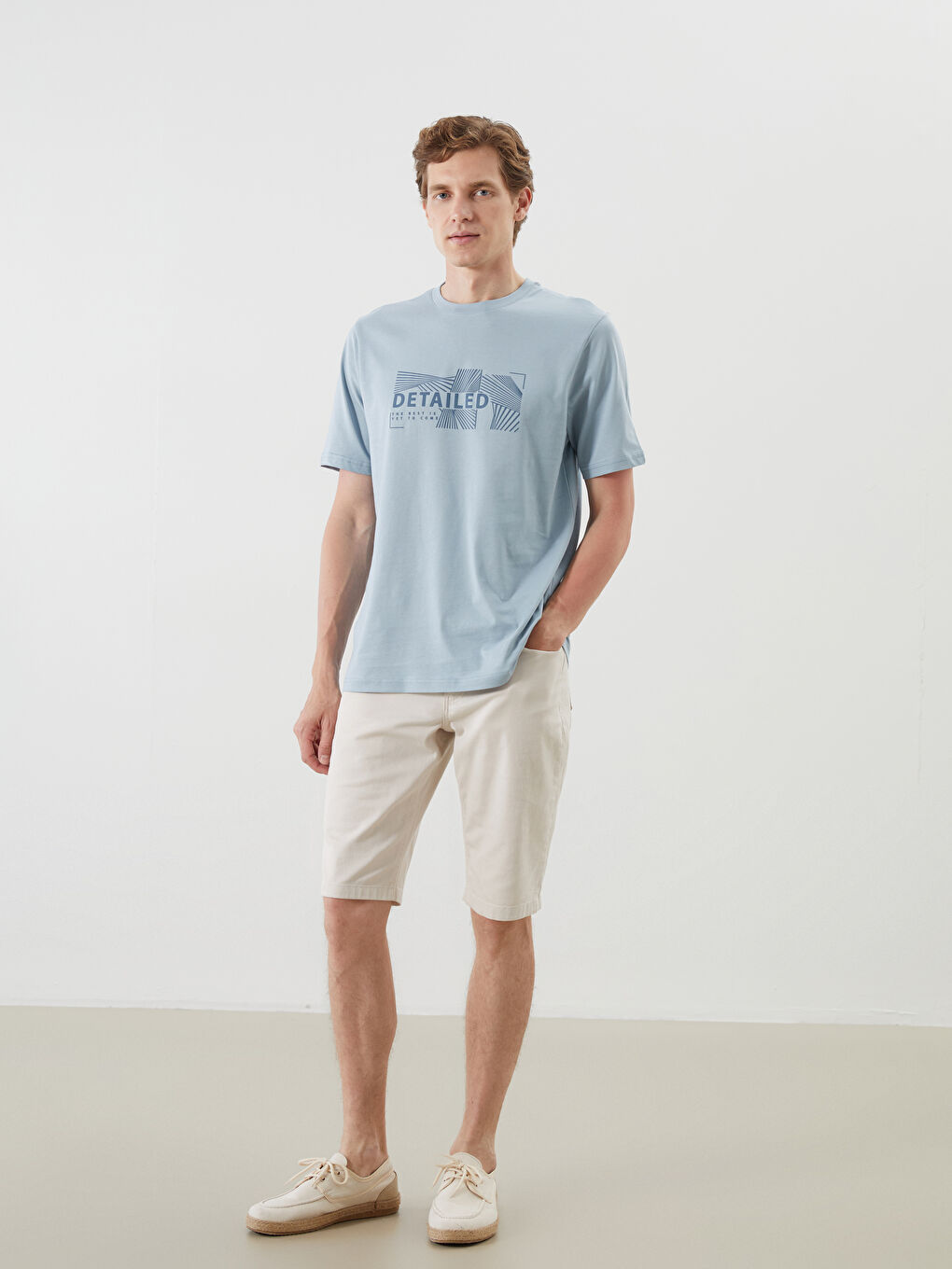 Mavi Bisiklet Yaka Baskılı Penye Erkek Tişört-1