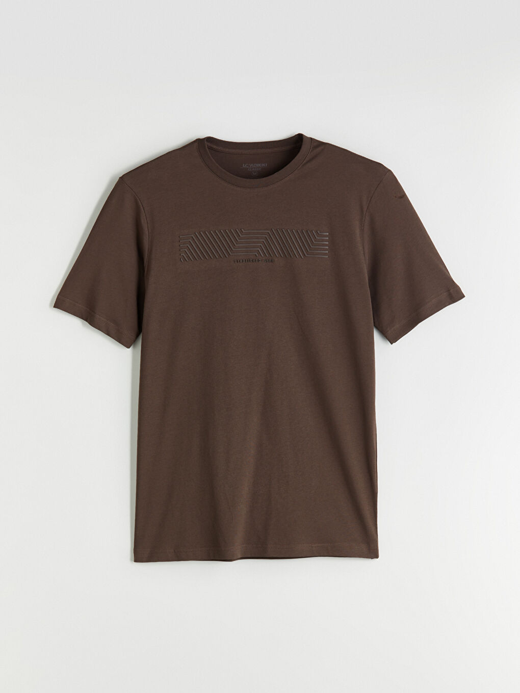 Kahverengi Bisiklet Yaka Baskılı Penye Erkek Tişört-4