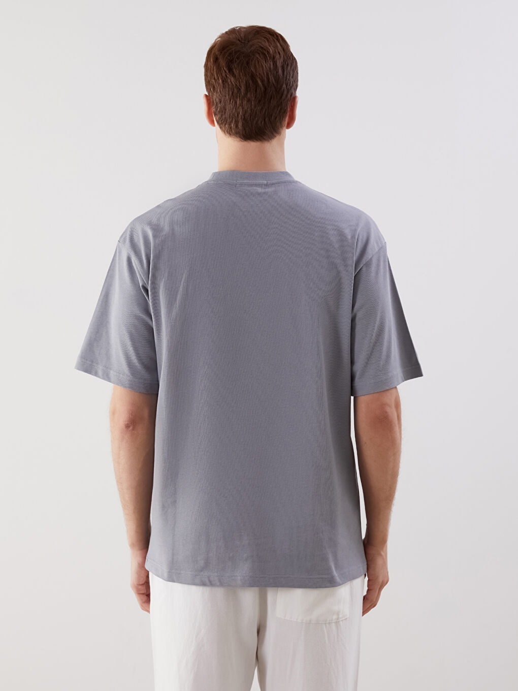 Gri Bisiklet Yaka Baskılı Penye Erkek Tişört-3