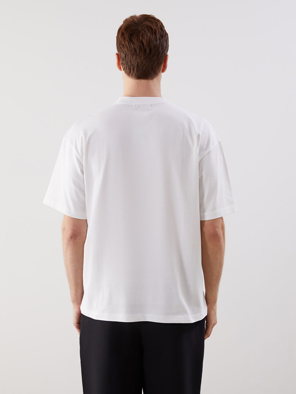 Ekru Bisiklet Yaka Baskılı Penye Erkek Tişört-3