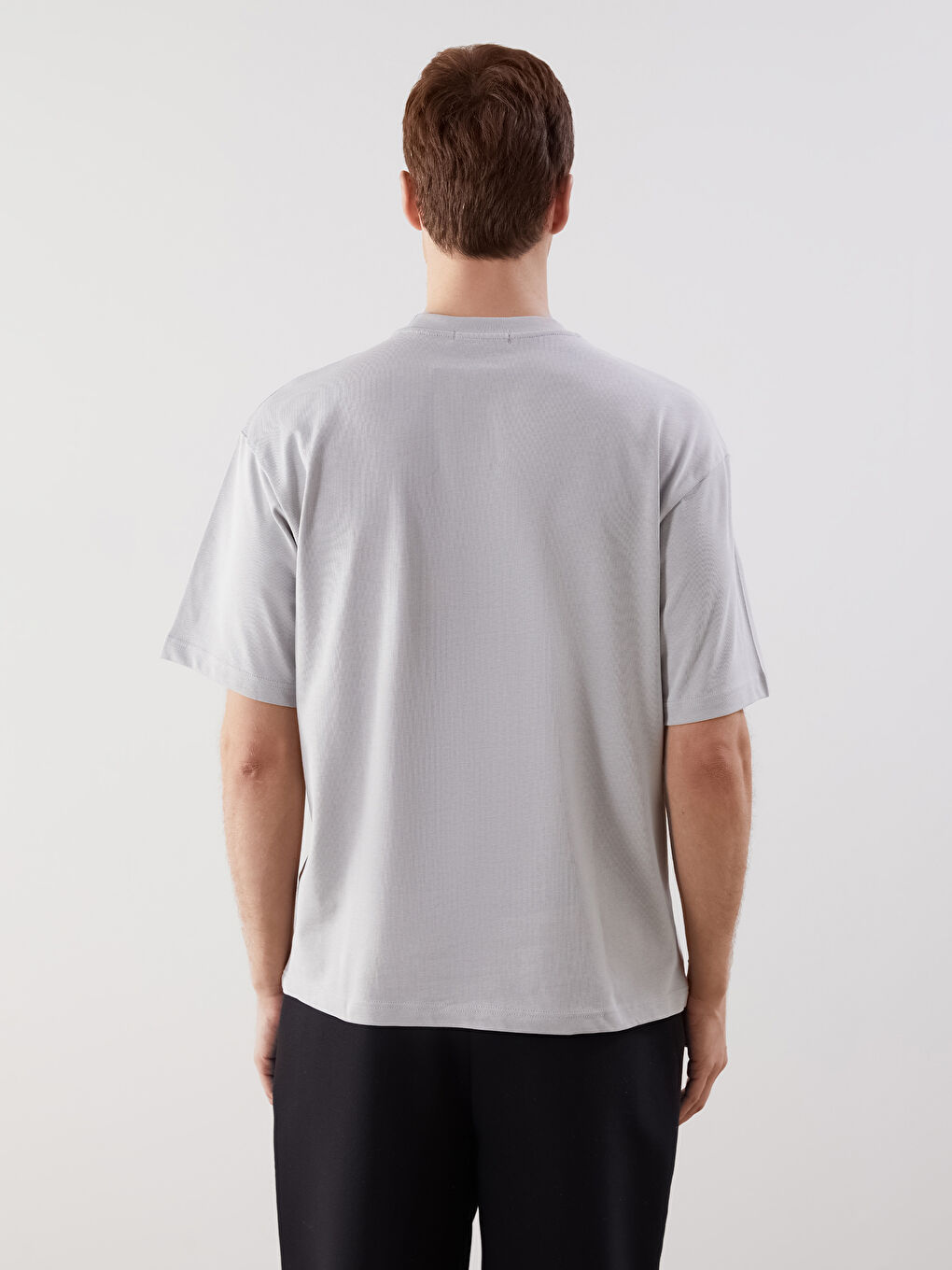 Gri Bisiklet Yaka Baskılı Penye Erkek Tişört-3