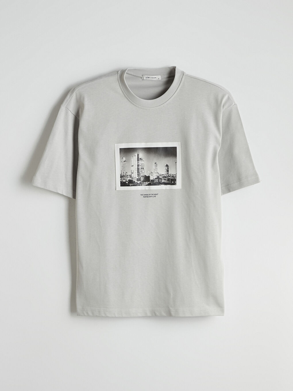 Gri Bisiklet Yaka Baskılı Penye Erkek Tişört-4