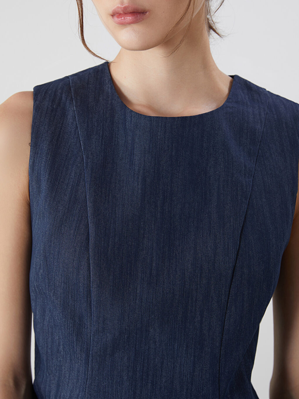 İndigo Bisiklet Yaka Peplum Jean Bluz-5