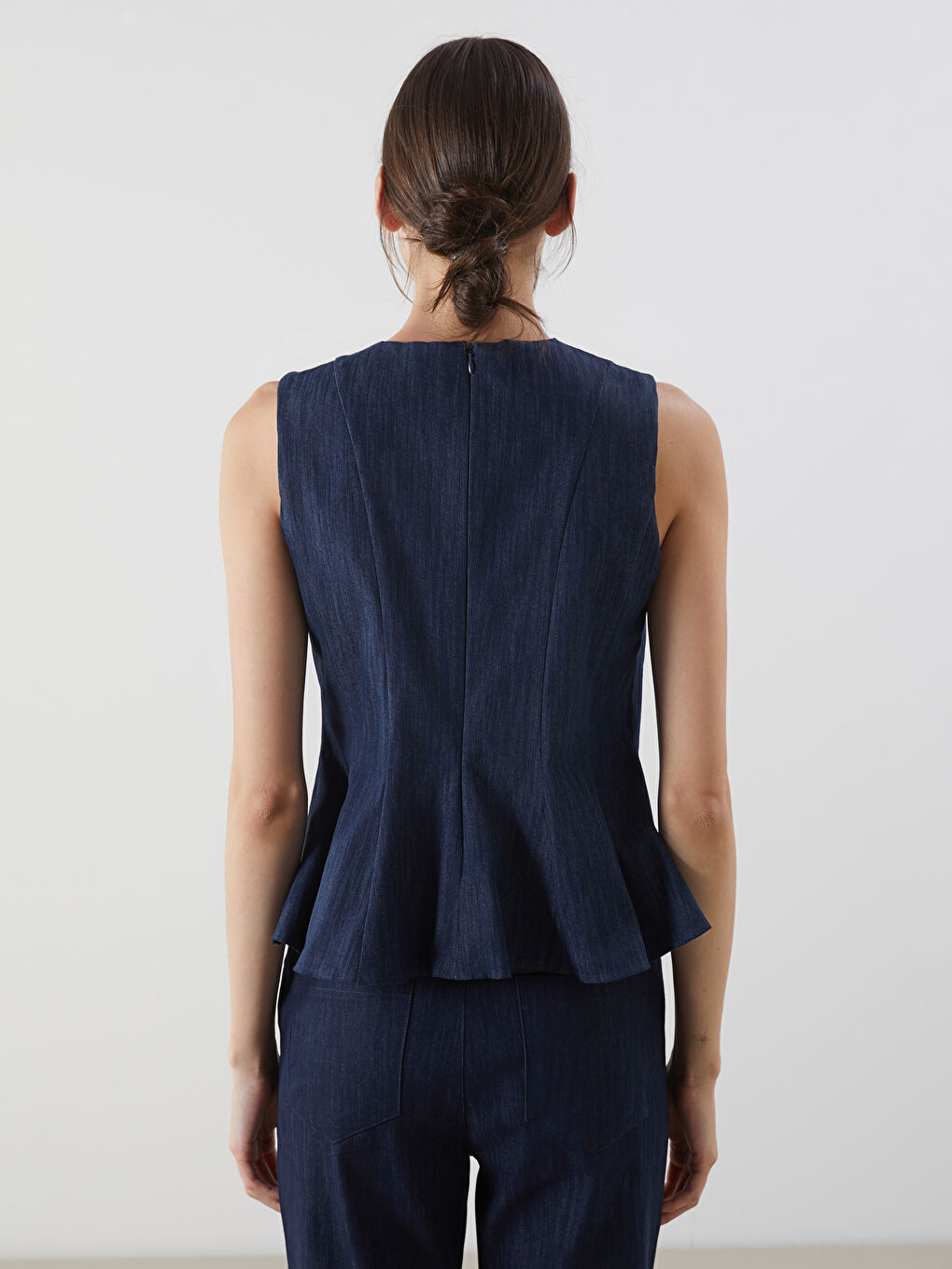 İndigo Bisiklet Yaka Peplum Jean Bluz-7