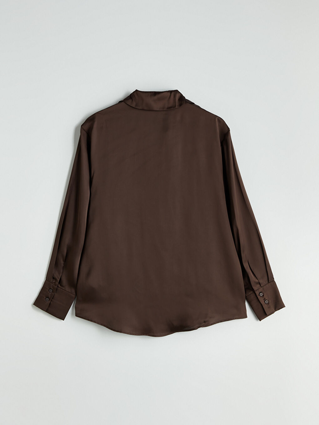 Kahverengi Oversize Saten Kadın Gömlek-5
