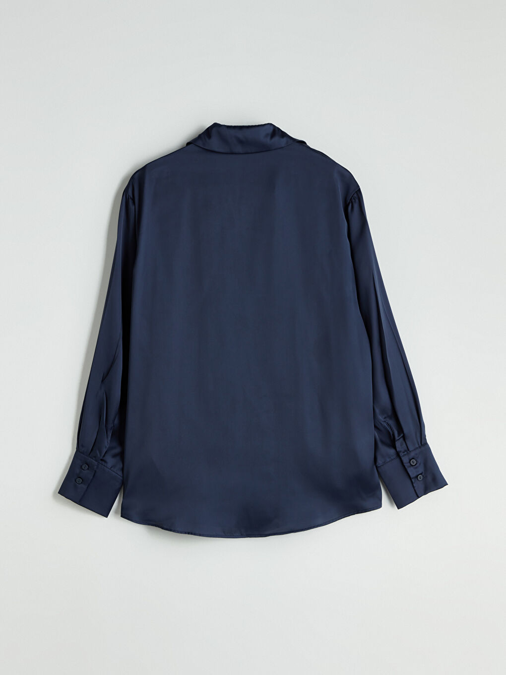 Lacivert Oversize Saten Kadın Gömlek-5