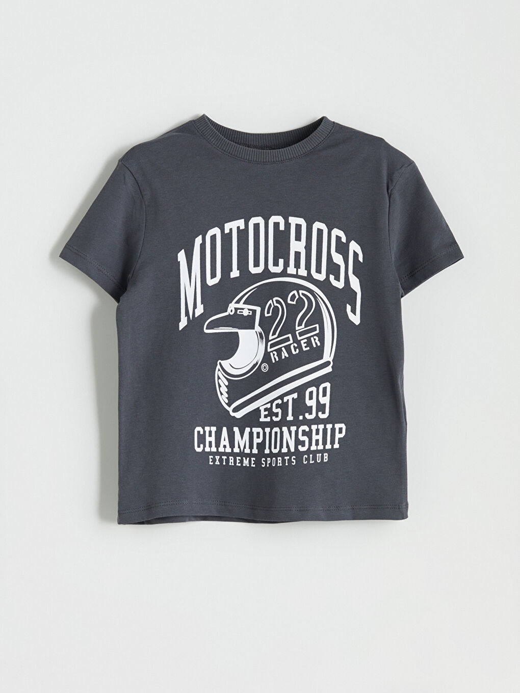 Antrasit Bisiklet Yaka Baskılı Penye Erkek Çocuk Tişört