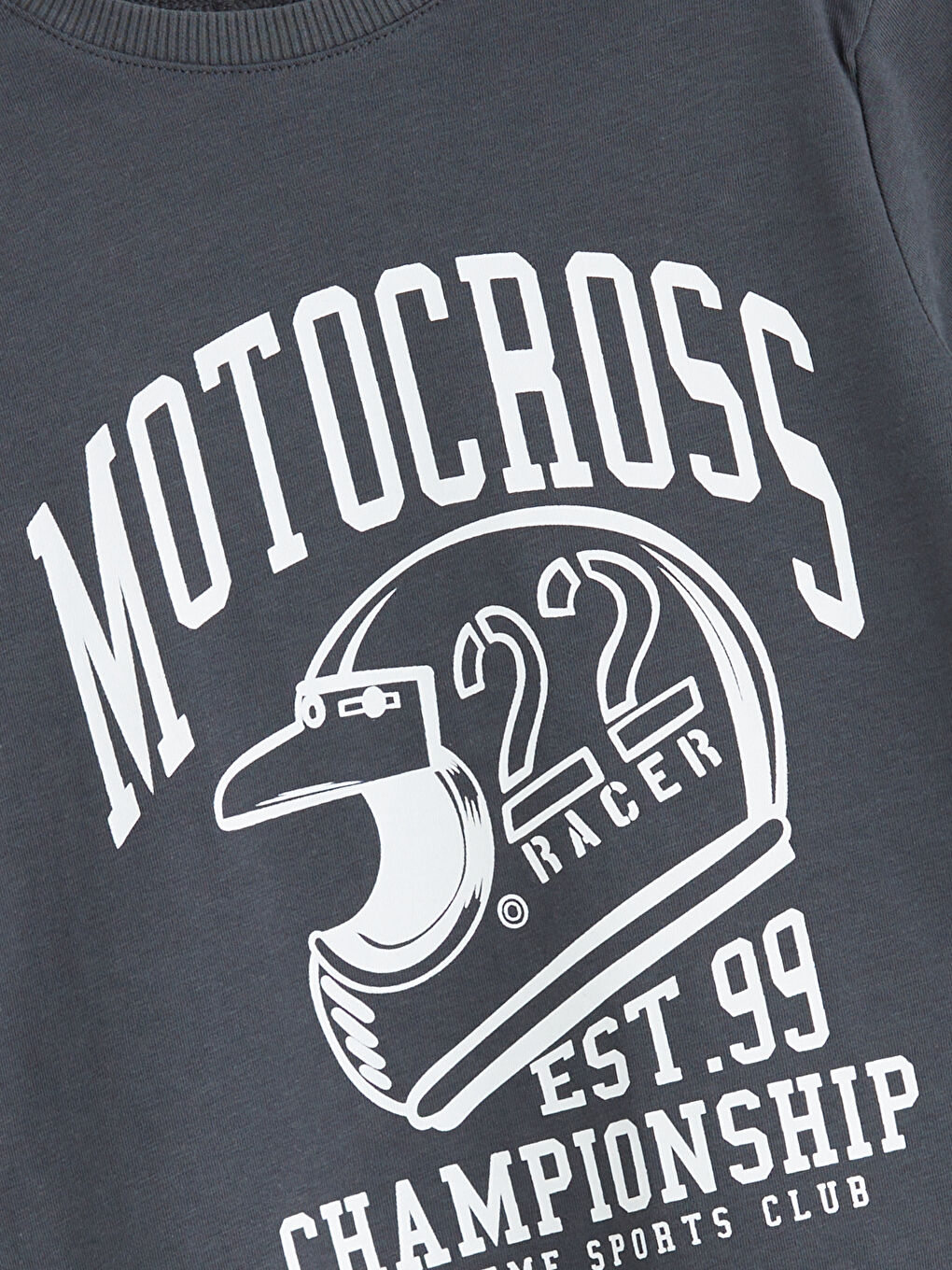 Antrasit Bisiklet Yaka Baskılı Penye Erkek Çocuk Tişört-1