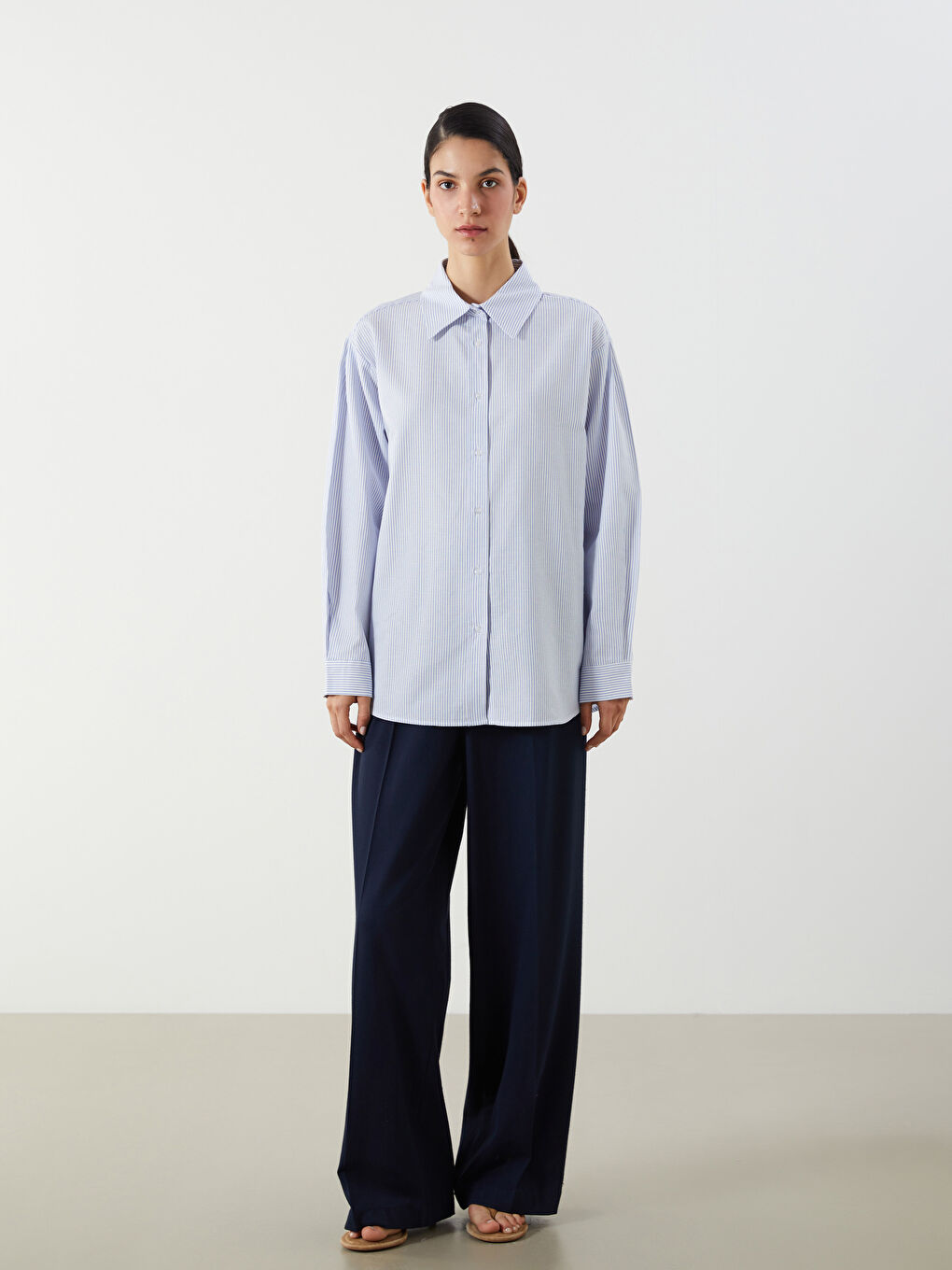 Striped Oversize Poplin Women's Shirt Tunic -S5P267Z8-LEN