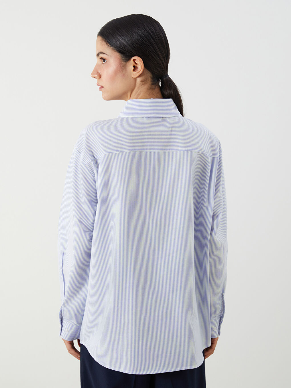 Striped Oversize Poplin Women's Shirt Tunic -S5P267Z8-LEN
