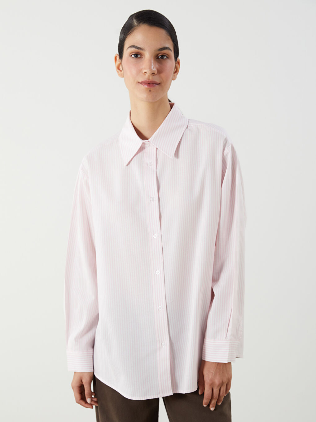 Striped Oversize Poplin Women's Shirt Tunic -S5P267Z8-LHK