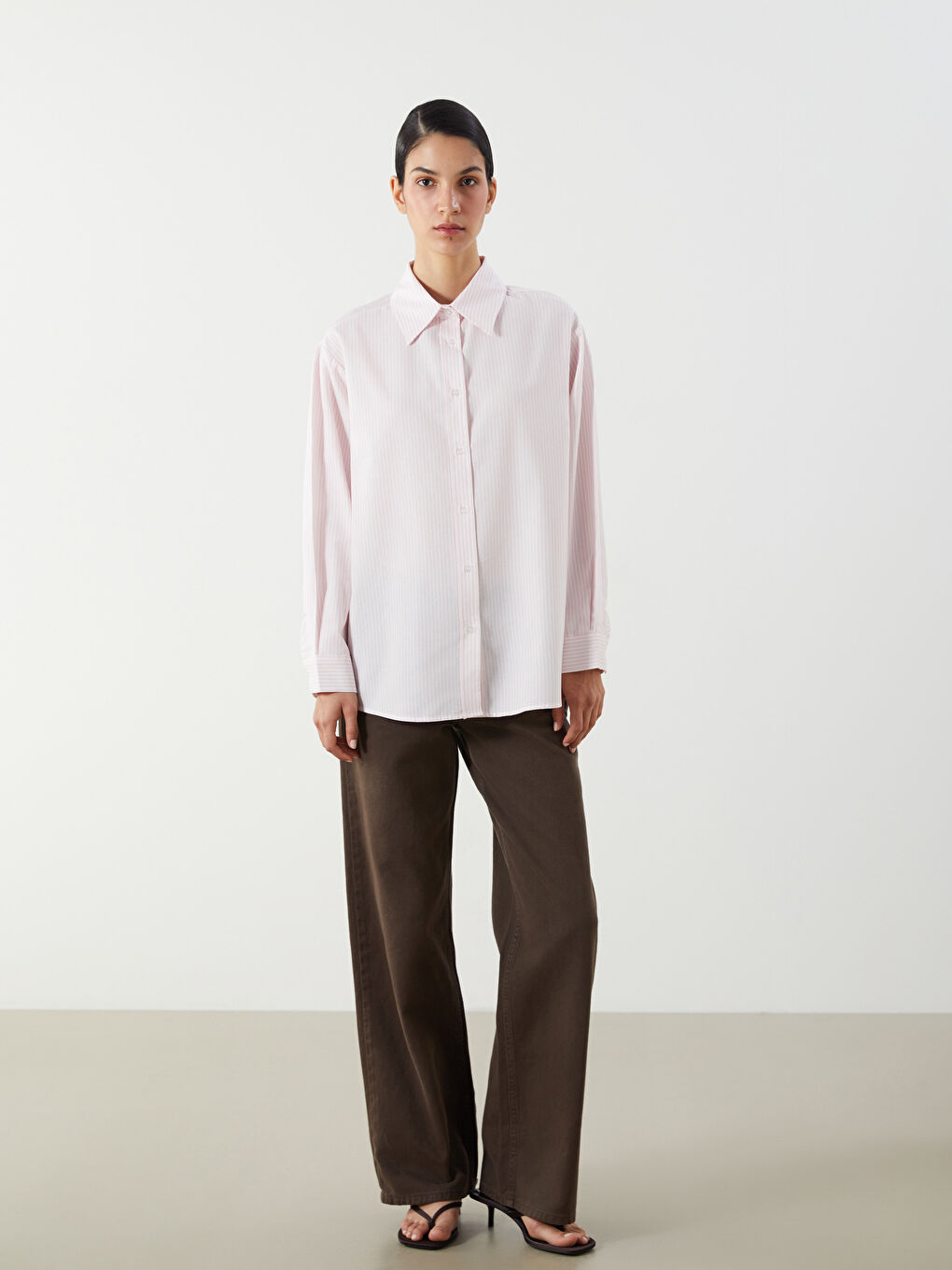 Striped Oversize Poplin Women's Shirt Tunic -S5P267Z8-LHK