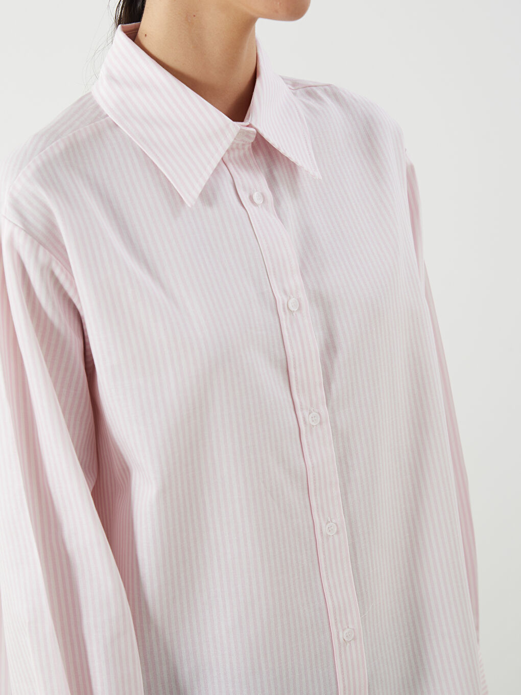 Striped Oversize Poplin Women's Shirt Tunic -S5P267Z8-LHK
