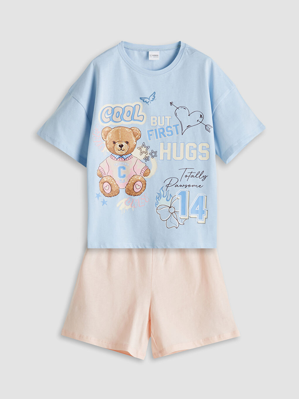 Crew Neck Girl's Shorts Pajama Set -S5P283Z4-G0K