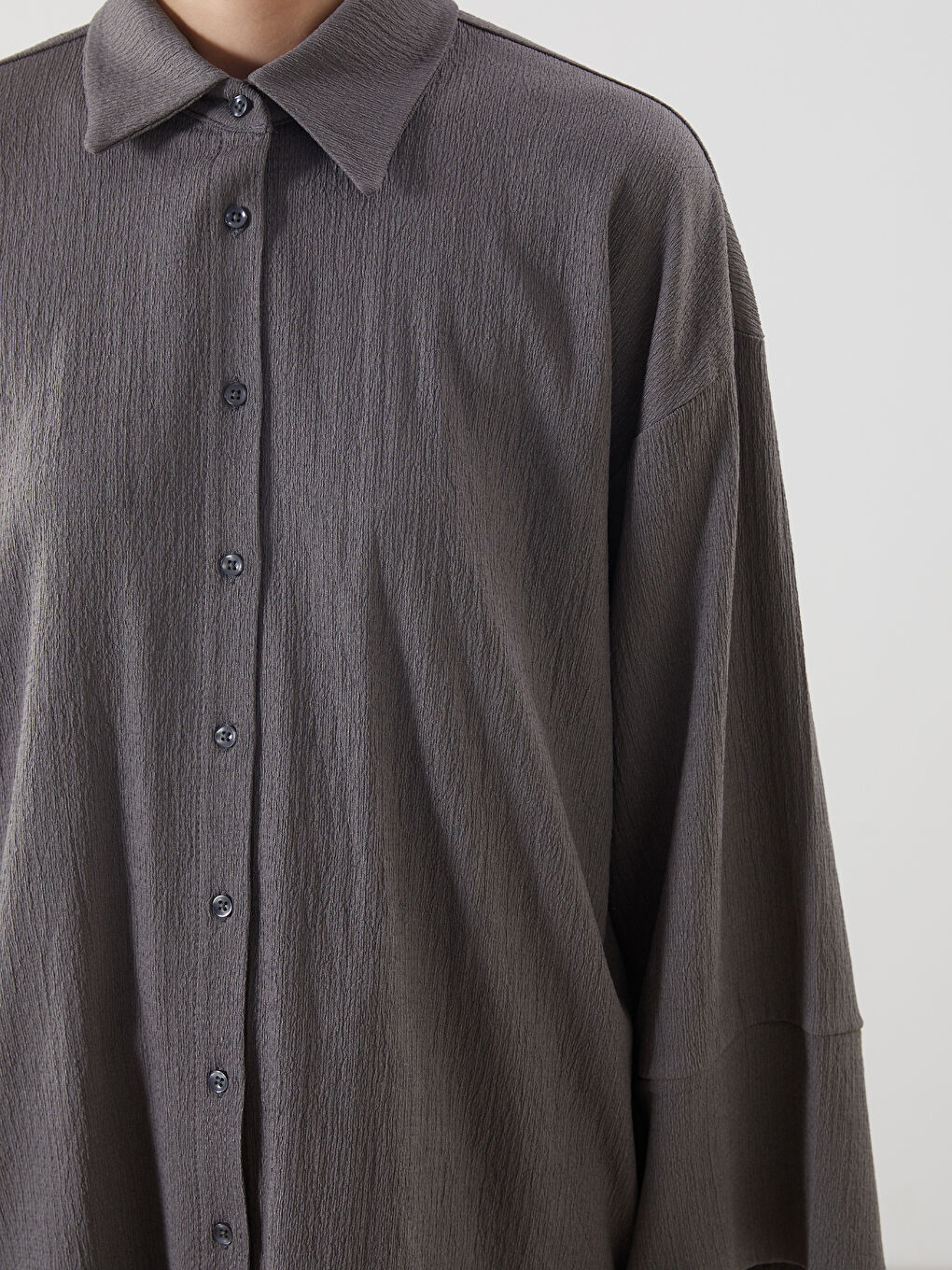 Gri Dokulu Oversize Kadın Gömlek Tunik-2