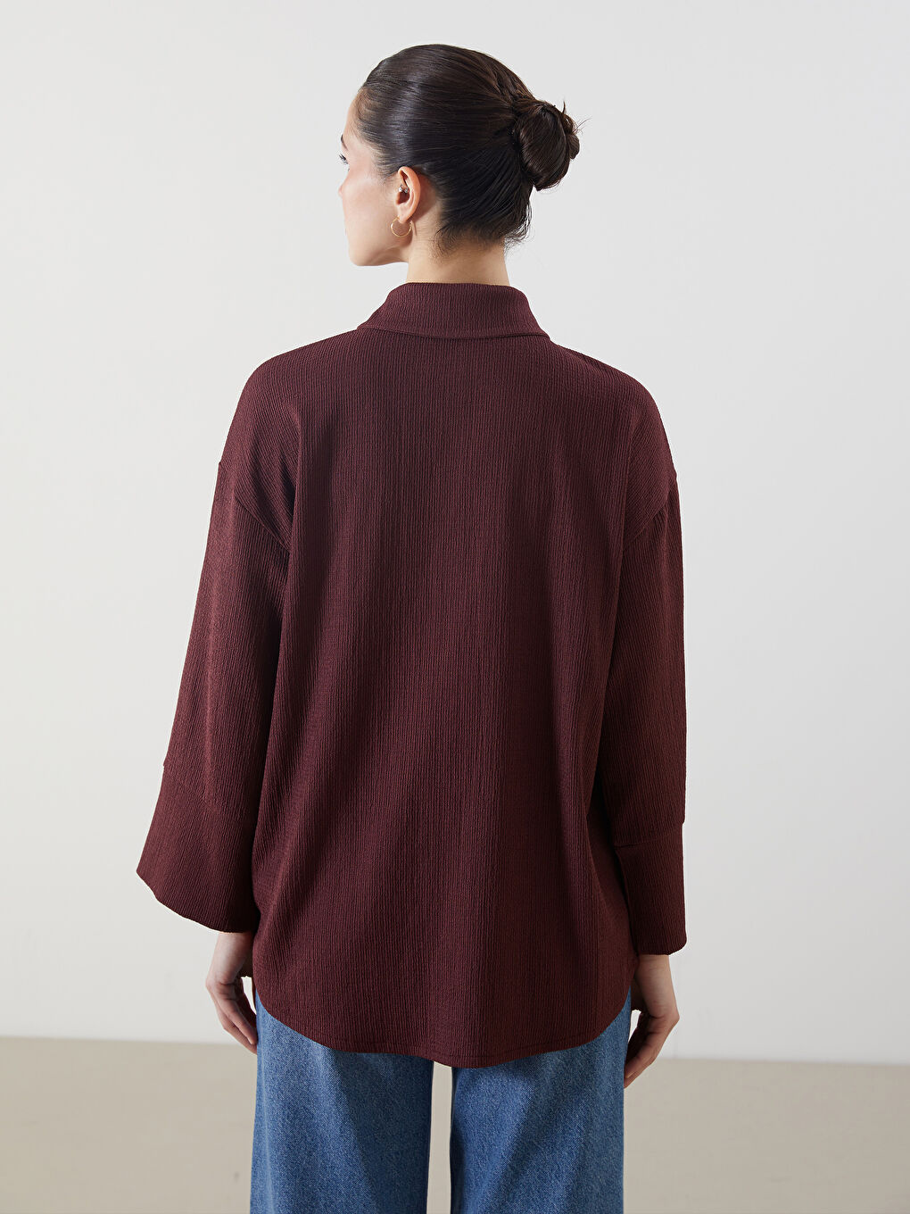 Pembe Dokulu Oversize Kadın Gömlek Tunik-3