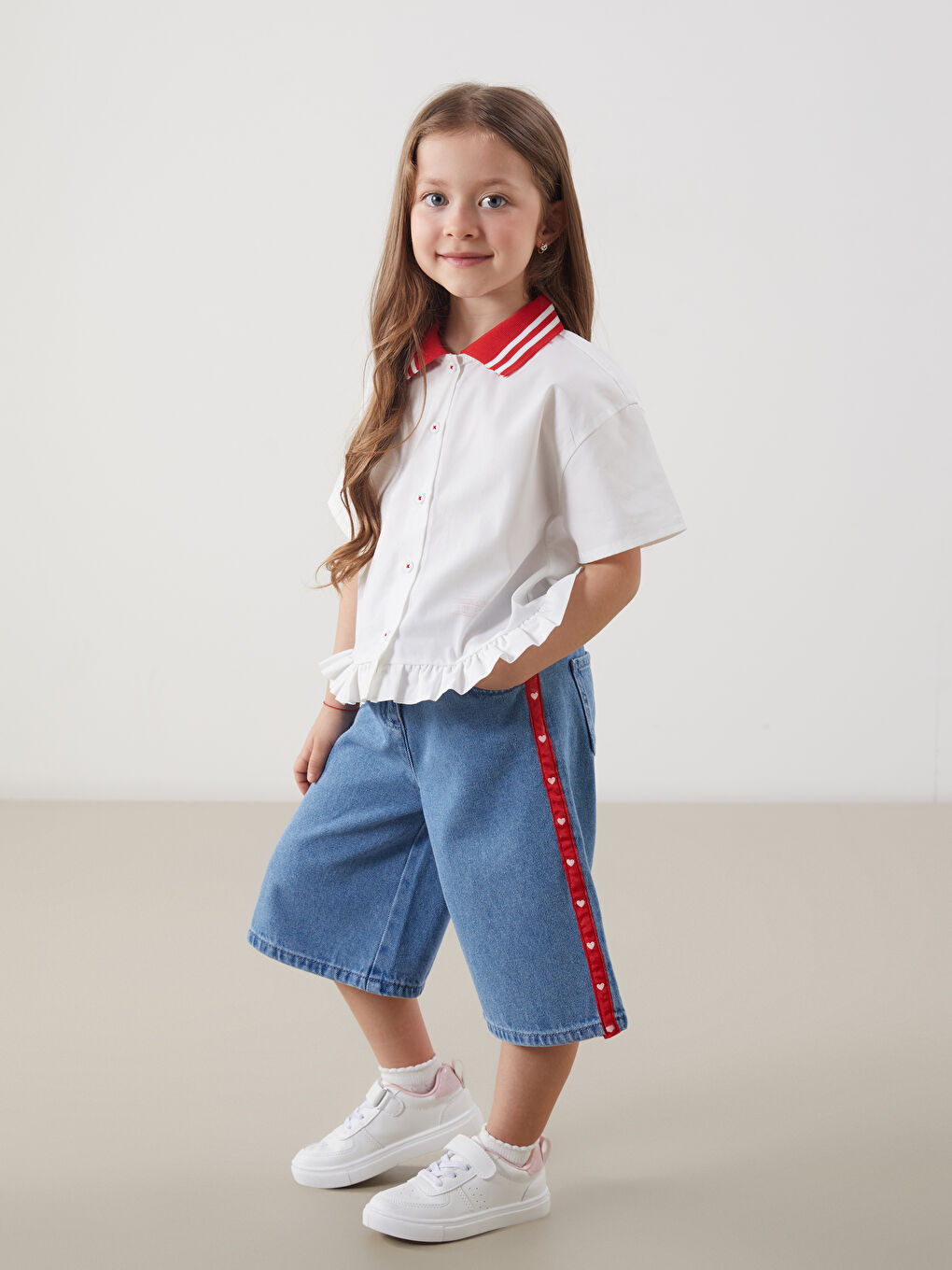 Girls' Jean Shorts with Adjustable Elastic Waist -S5P321Z1-507