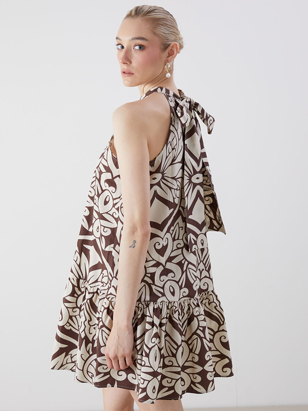 Halter Neck Patterned Mini Dress -S5P322Z8-LQY