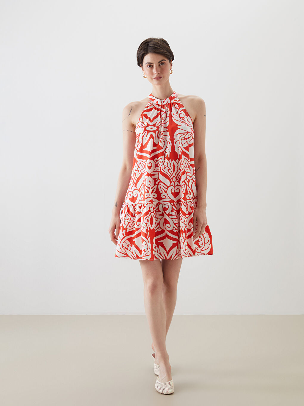 Halter Neck Patterned Mini Dress -S5P322Z8-LU7
