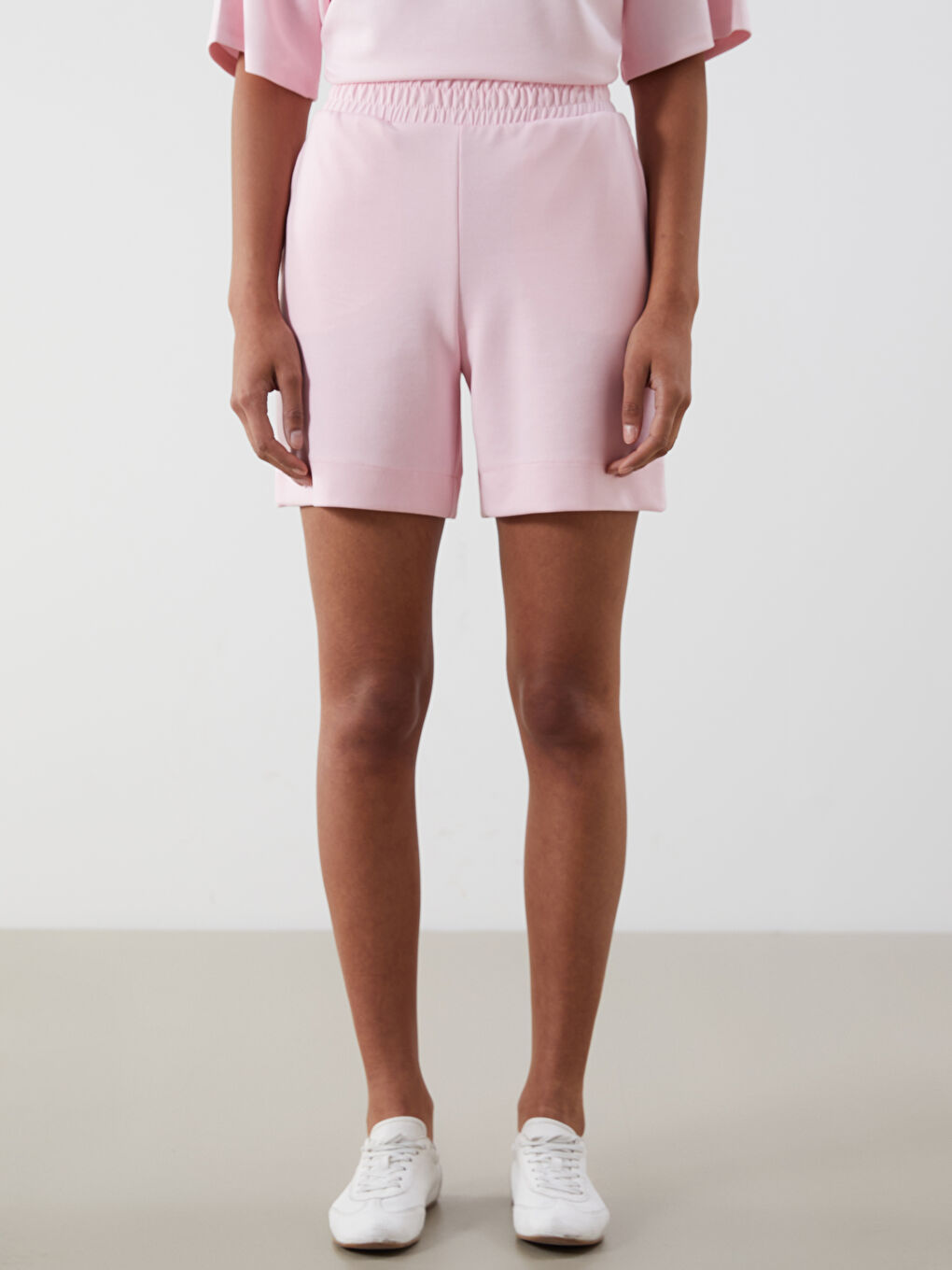 Pembe Beli Lastikli Kadın Şort-1