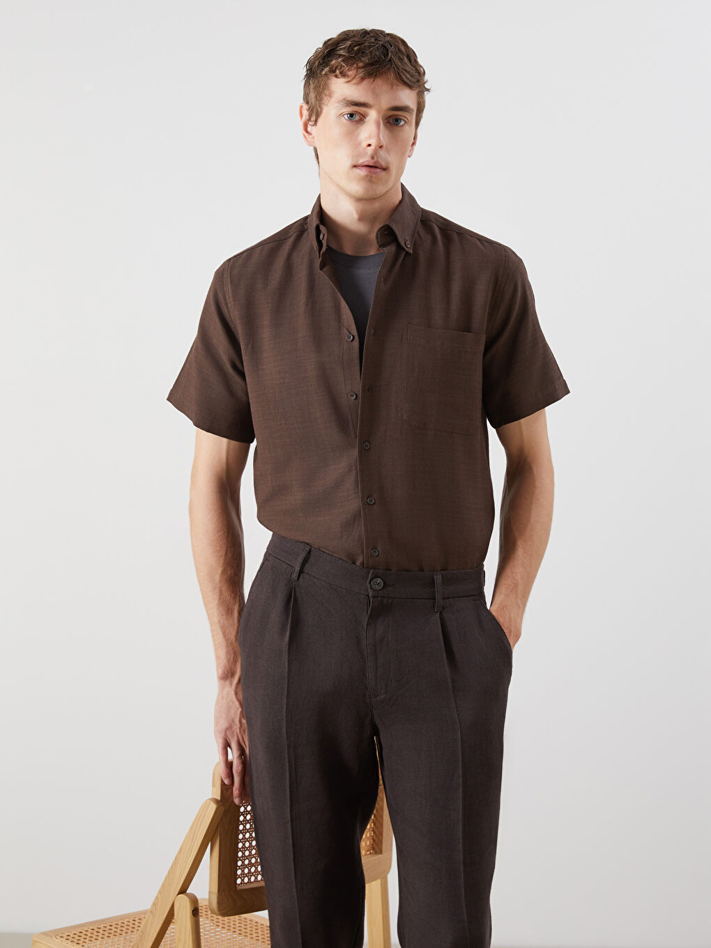 Regular Fit Short Sleeve Gabardine Men's Shirt -S5P335Z8-CT9